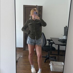 Romeo & Juliet Couture Olive Green Military-Style Jean Jacket